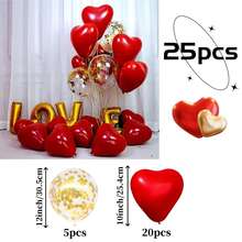 25pcs Red Heart Shaped Balloons, Suitable For Valentine's Day, Anniversary, Wedding, Engagement, Birthday Party And Simple Romantic Decoration Gifts, Shower, Party, Home, Room Decor, Garden Decor, Photography Backdrop, New Year - Multicolor - View 7