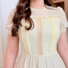 Women's Midi Chiffon Dress With Elegant Ruffle For Wedding Party - Amarillo - Ver 2