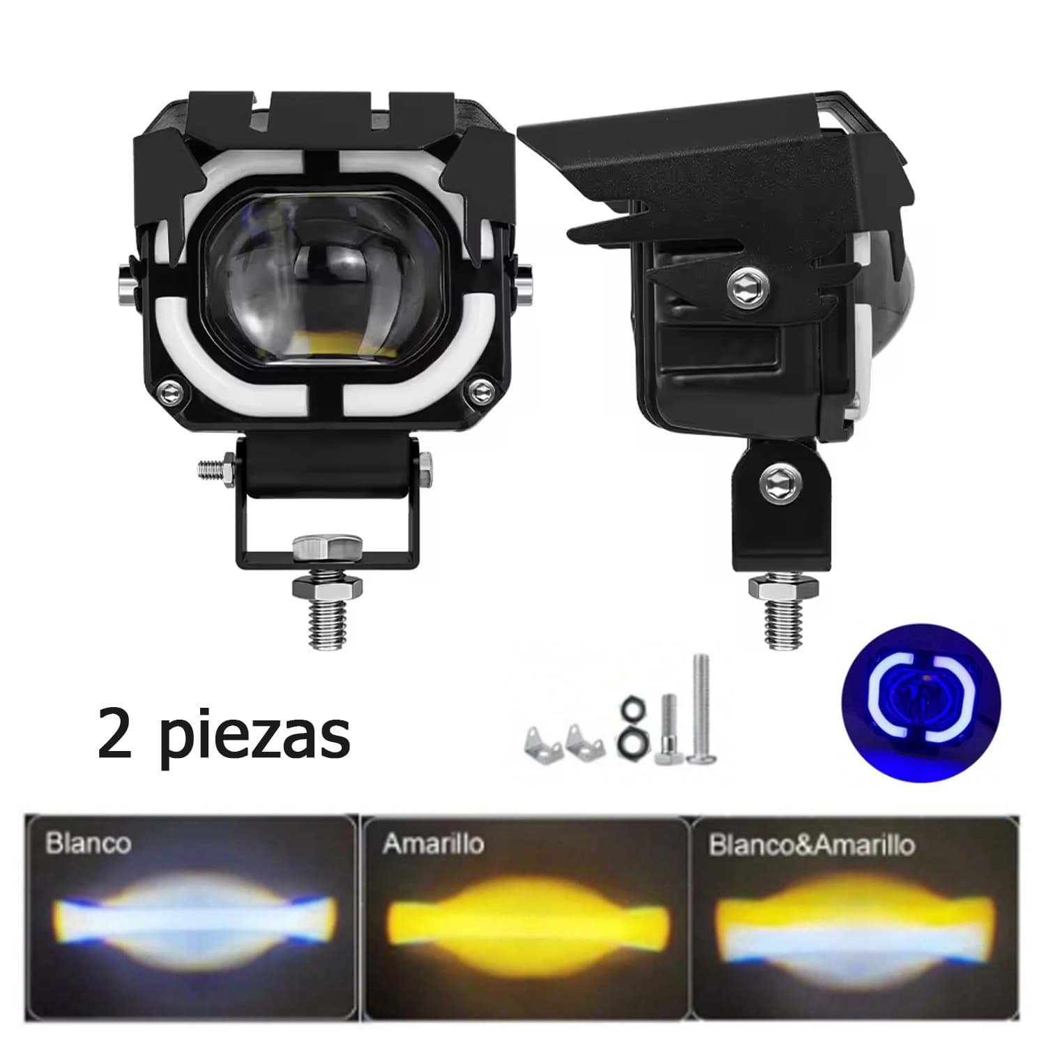 2 Pieces 80W LED Auxiliary Headlight With Daytime Running Light And Three Lighting Modes, Suitable For Cars And Motorcycles - Black - View 1
