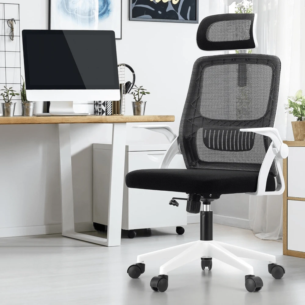 Oikiture Computer Desk Chair With Mid-Back And Lumbar Support Home Office Chair Armrest Swivel Chair For Home And Office Use Grey - B3-MESH BACK-白色和黑色 - 查看 1