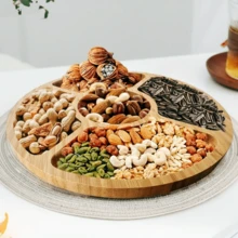 1 pieza Bandeja de servir de madera de palo de rosa, tabla de quesos de moda, bandeja de café, diseño de grano de madera natural resistente y duradero con múltiples compartimentos para aperitivos, frutas, apta para fiestas, decoración del hogar, cocina y comedor, bandeja de servir multifuncional para aperitivos, regalo navideño, bandeja de madera, decoración de la sala de estar, plato para comedor - Marrón - Ver 4