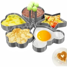 5 piezas Juego de anillos para huevos de acero inoxidable, anillo para freír huevos, juego creativo de anillos de cocción de huevos de acero inoxidable, anillos para huevos y panqueques, molde para panqueques para huevos fritos y rollos de huevo, molde para huevos fritos DIY, formas interesantes: flor, animal de dibujos animados, estrella, corazón, molde redondo, reutilizable, ideal para huevos fritos/panini/sándwiches/panes DIY, familia, cocina, hornear, restaurantes, fiestas de cumpleaños, Navidad, San Valentín, Halloween, Acción de Gracias, utensilios de cocina - - - Ver 9
