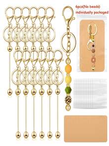 6/12pcs Fashionable Beaded Metal Keychain (With Individual Packaging), Keyring DIY Beaded Keychain, Cute Bag Pendant Ornament, Gift For Boyfriend/Girlfriend, Valentine's Day