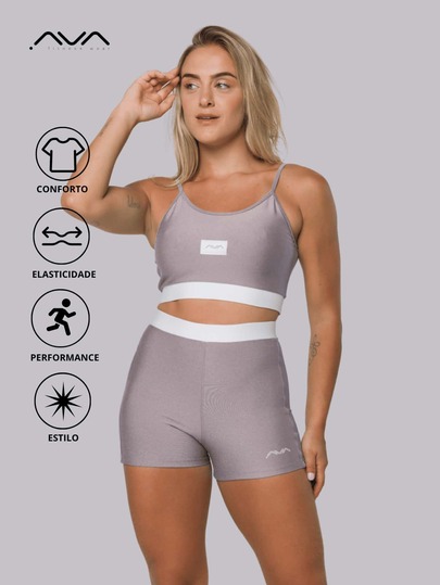 Conjunto Feminino Academia Suplex Poliamida Top e Short Com Elástico No Cós AVA Fitness
