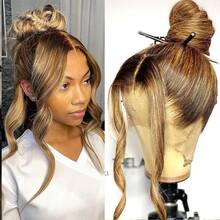 Hidden Strap 360 Body Wave Lace Front Wigs Human Hair 250% Density Drawstring Honey Blonde Body Wave Human Hair Wig 13x4 HD 4/27 Highlight Lace Front Wigs Brazilian Ombre Colored Human Hair Wig For Women - S4/27 - 查看 2
