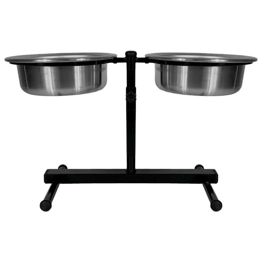 Small Polished Adjustable Double Dog Feeder 600ml - Gris - Ver 1