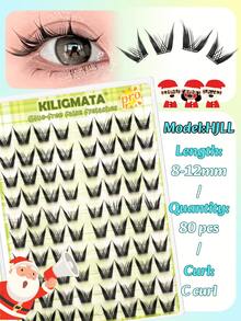 80 racimos de pestañas en racimo C-Curl - Racimos de pestañas individuales 3D, extensiones de pestañas DIY de gran capacidad, autoadhesivas y sin pegamento, longitud mixta de 8-12 mm, estilo cruzado natural inspirado en los grupos de chicas K-Pop y J-Pop, ligero, esponjoso y suave