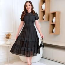 Women's Midi Chiffon Dress With Elegant Ruffle For Wedding Party - màu đen - Xem 5
