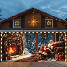 1pc Christmas Garage Door Banner Snowman Scene - Outdoor Holiday Party Backdrop Decor, Fabric Door Wall Art, No Power Needed, No Battery Required - Holiday Yard Decoration