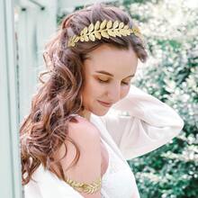 SAILIMUE 6 Pcs Greek Goddess Costume Accessories Set For Women Golden Laurel Leaf Crown Headband Upper Arm Cuff Coil Bracelet Pearl Leaf Dangle Earring Bridal Wedding Headpiece Toga Costume Jewelry - như hình ảnh - Xem 5