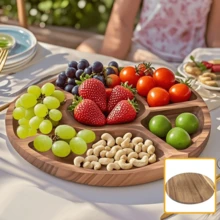 1 pieza Bandeja de servir de madera de palo de rosa, tabla de quesos de moda, bandeja de café, diseño de grano de madera natural resistente y duradero con múltiples compartimentos para aperitivos, frutas, apta para fiestas, decoración del hogar, cocina y comedor, bandeja de servir multifuncional para aperitivos, regalo navideño, bandeja de madera, decoración de la sala de estar, plato para comedor - Marrón - Ver 10