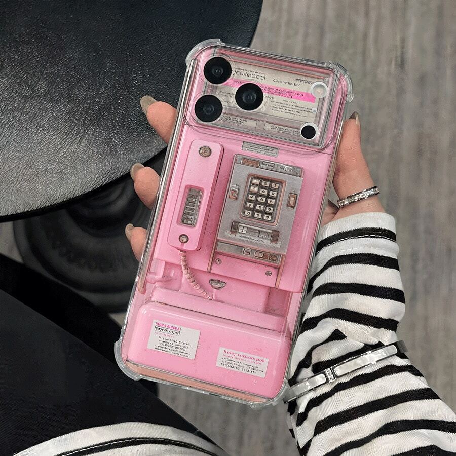 Pink Secret Phone Pattern Four Corners Anti-Drop Transparent UV Printed Phone Case For 17, 16, 15, 14, 13, 12, 11 Pro Max X XS Max Series, Halloween, Christmas And Thanksgiving Gifts For Friends And Family, Holiday Gifts, Fashion Phone Case, Fun Pattern, Shockproof Case, Durable Material, Phone Case, Fashion Case,  Users, Holiday Buyers - 透明的 - 查看 1