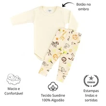 Kit 2 Conjuntos Bebê 100% Algodão Body + Mijão Suedine MEnina Menino Maternidade Enxoval Frio Inverno Quentinho Roupa Roupinha Bori - 2 Conjuntos - FEMININO - Visão 2