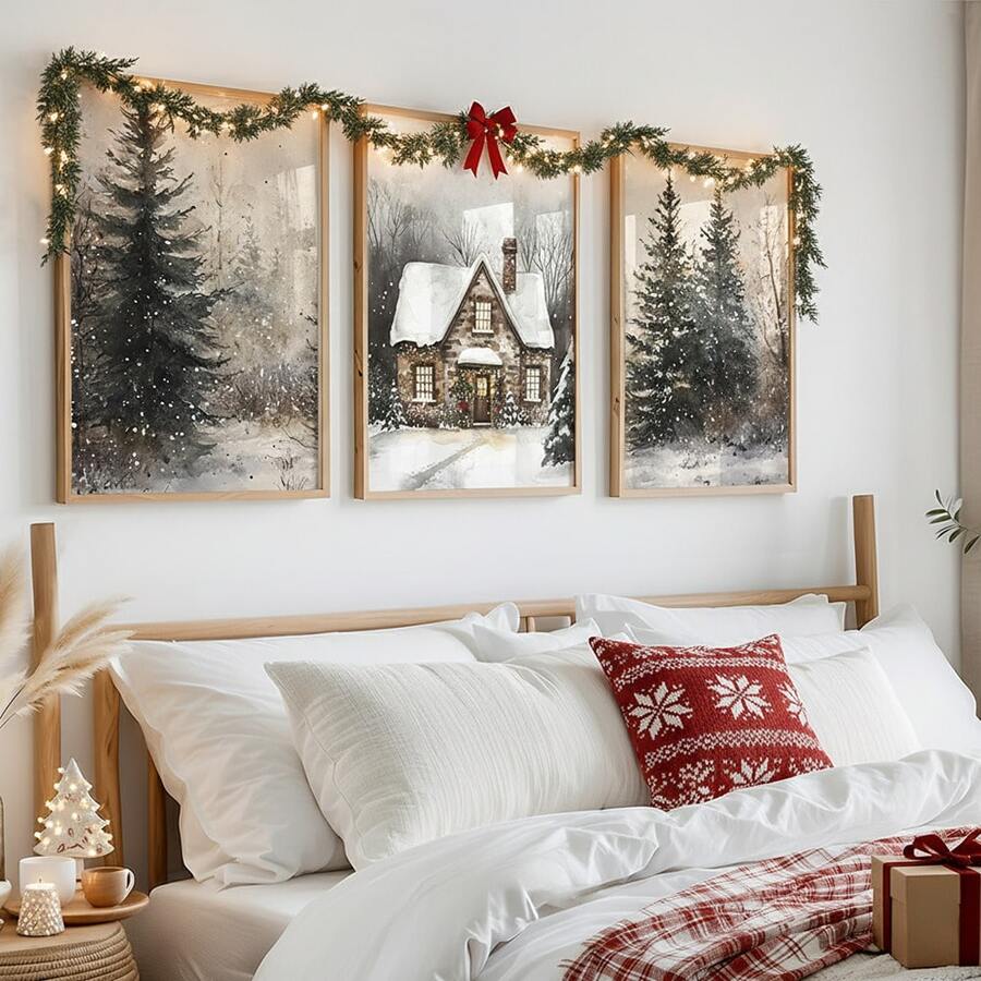 1/3pcs Vintage Christmas Wall Art Picture Winter Landscape Prints Canvas Paintings Santa Posters Holiday Decor For Living Room,Bedroom,Apartment,Dorm Room Decor Gift For Her Unframed - Multicolor - View 1