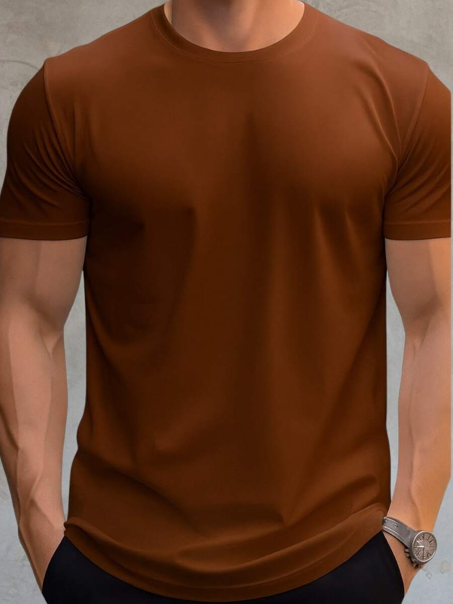 Men's Basic Slim Fit Round Neck T-Shirt - Rỉ Nâu - Xem 1