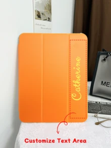 Customized Text Flat Tablet Case, Orange Solid Color, Suitable For IPad Mini4/Mini5/Mini6/Mini7, IPad A16 2025, Air 11 13 M2 M3 Pro 11 13 M4 2024, Air 4 5 10th 10.9, Pro 11 9th 8th 7th 10.2 4th 5th 6th Model A8, Customized Text, Tri-Fold Stand, Built-In Pen Slot, Soft Edge Full Coverage, Minimalist Casual Classic TPU Soft Shell IPad Flip Tablet Case. Note: The Final Font Style Is Subject To The Physical Picture, And There May Be Slight Color Differences. - Orange - View 25