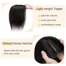 Haar Topper für Frauen Echtes menschliches Haar 7x11cm Lace menschliches Haar Topper für Frauen mit dünnem Haar 2 Clips in mit unsichtbarer Spitze Topper Haarstücke für Frauen Mädchen täglich tragen Einfach zu - Natural Black - Übersicht 4