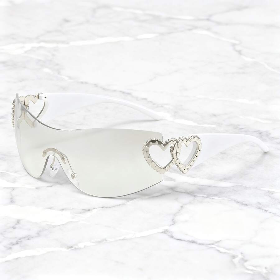 1-Piece Large-Frame Women's Multi-Color Y2K Fashion Sunglasses, Sporty Sunglasses, Fashion Sunglasses With Bohemian Style, Suitable For Parties And Summer Travel, Beach Accessories, Christmas Gifts. - 白色腳銀色 - 查看 1