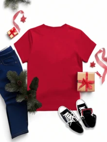 Camiseta 100% algodón Navidad Christmas Cane Vintage Dulce  Manga Corta y cuadros cuello redondo para Mujer - Rojo - Ver 2