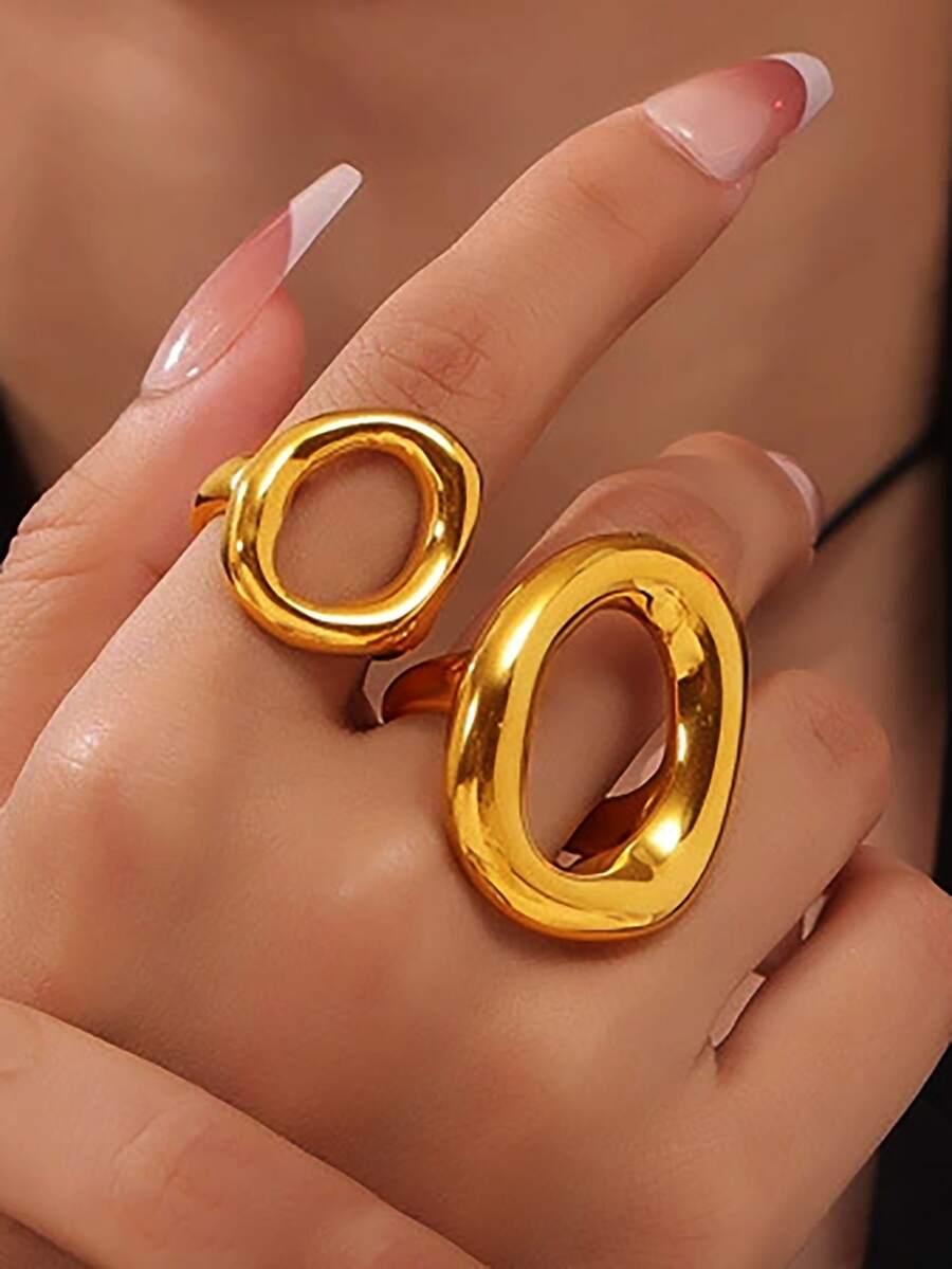 1 pezzo Anello in acciaio inossidabile placcato oro 18K, con design geometrico esagerato e vuoto, per donna, stile vintage punk, anello aperto e massiccio, gioiello di moda, regalo di matrimonio