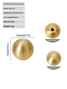 1個金色把手抽屜拉手，黃銅單孔小金豆圓球形櫥櫃門把手，金屬球形抽屜拉手，家具五金配件，現代簡約風，適用於居家、廚房櫥櫃、抽屜、珠寶盒、炭爐、茶爐、電視櫃、鞋櫃和梳妝台，家居裝飾 - 黃色 - 查看 13