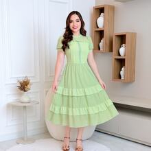 Women's Midi Chiffon Dress With Elegant Ruffle For Wedding Party - Green - View 6