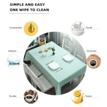Red Or White PVC Plastic Rectangular Tablecloth, Waterproof, Oil And Grease Proof, Suitable For Kitchen And Living Room - trắng - Xem 5