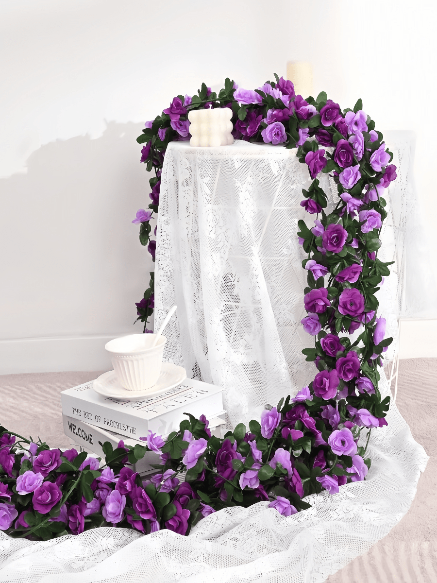 1/2Pcs 240cm Purple Artificial Hanging Rose Flower Vines Fake Floral Garland Rose Ivy Rattan Faux Silk Rose Plant With Greenery Leaves Backdrop For Home Decor,Room Decor,Garden Decor,Wall Decor,Indoor Outdoor Decor, Bedroom Decor,Wedding Decoration,Table Decoration,Party Decorations,Birthday Decoration,Christmas Decorations