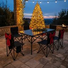 Foldable Picnic Table & Chairs Set With Durable X-Frame, Perfect For Christmas Outdoor Dining, Backyard Camping & Family Holiday Gatherings - Lightweight Portable Folding Furniture For Festive Occasions (1 Table + 6 Chairs) - Black - View 5