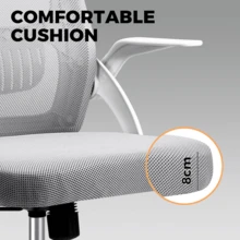 Oikiture Computer Desk Chair With Mid-Back And Lumbar Support Home Office Chair Armrest Swivel Chair For Home And Office Use Grey - B3-網狀背面-白色 - 查看 3