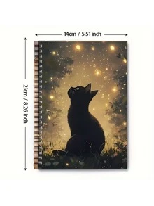 Black Cat Spiral Notebook - Magical Moonlight Floral Pattern Diary, Women's Spiral Bound Writing Journal, Suitable For Witchcraft Enthusiasts And Cat Lovers - Mysterious Night Sky Design, Gift For Writers, Artists Or Special Occasions, Daily Use, Witching Hour Style, Spiral Bound, Back To School Essential - Multicolor - View 3
