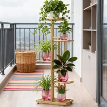 SHENGMAOPlant Stand, 5 Tier 6 Potted Plant Stand, Plant Stand Indoor Metal Planter, Our Indoor Plant Stand Design Blends Seamlessly Into Corners, Turning Unused Space Into A Stylish Display Space, Maximizing The Beauty Of Your Home And Saving You Space, Planter Stand Display Rack For Living Room Balcony Garden Terrace - 金色 - 查看 11
