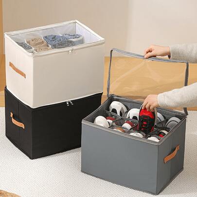 1Pcs Foldable Clothing Storage Box, With A Separated Design, Is Easy To Fold And Store. It Comes With A Flip Cover To Prevent Dust And Is Suitable For Shoes, Clothes, And Accessories. It Saves Space And Has A Dust-Proof Design. It Is Durable And Has A Large Capacity, Making It Suitable For Home, Office, And Dormitory Organizations - Stackable And Built-In Clothing Storage, Hanging Shoe Storage Box, Clothes And Shoes. Universal Household Folding Storage Box For Sundries