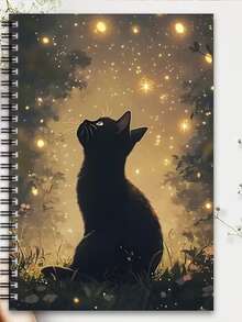 Black Cat Spiral Notebook - Magical Moonlight Floral Pattern Diary, Women's Spiral Bound Writing Journal, Suitable For Witchcraft Enthusiasts And Cat Lovers - Mysterious Night Sky Design, Gift For Writers, Artists Or Special Occasions, Daily Use, Witching Hour Style, Spiral Bound, Back To School Essential - Multicolor - View 6