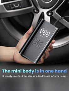 1 pieza Compresor de aire portátil para automóvil con apagado automático y luz LED, infla rápidamente neumáticos para automóviles, bicicletas, motocicletas, balones, también funciona como banco de energía - Negro - Ver 8