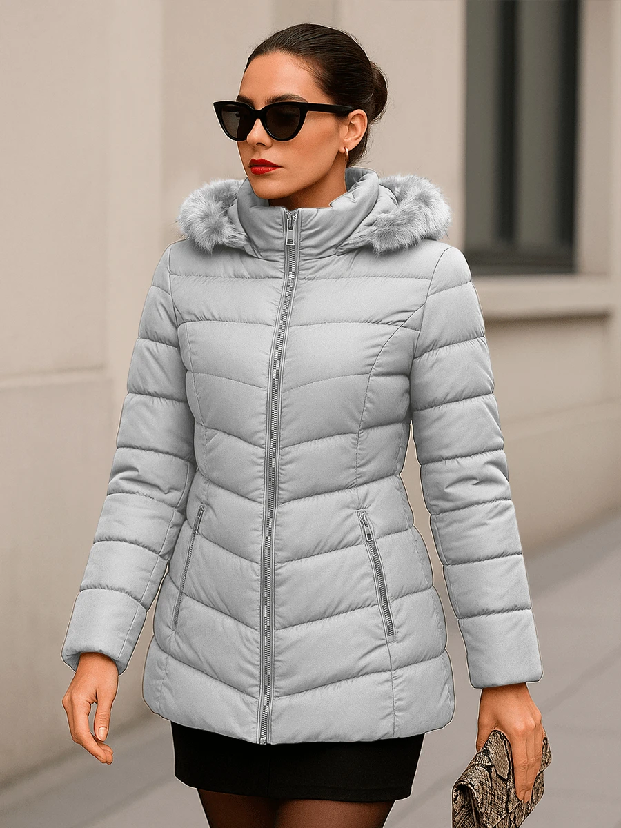 Abrigo Grueso a la cadera con Capucha y Detalle de Peluche - Tandera - Gris - Ver 1