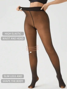 Fleece Lined Thermal Tights For Women, Ideal For Winter, Sime-Sheer Warm Leggings With A Variety Of Colors, Thick High-Waist & High-Stretch Warm Pantyhose, Soft Comfort Breathable For Skirts, Boots & Heels - 黑透蜂蜜 - 查看 4