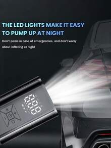 1 pieza Compresor de aire portátil para automóvil con apagado automático y luz LED, infla rápidamente neumáticos para automóviles, bicicletas, motocicletas, balones, también funciona como banco de energía - Negro - Ver 6