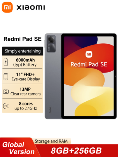 Xiaomi Tablet Xiaomi Redmi Pad SE 27,94 cm Wyświetlacz LCD 90 Hz Snapdragon 680 8+256 GB Bateria 8000 mAh Wi-Fi USB-C Dolby Atmos Stop aluminium Android 13 Z ładowarką i portem typu C RF 5 GHz Grafika Qualcomm Rozdzielczość 1920 x 1200 Skoordynowane szybkie ładowanie Grafit