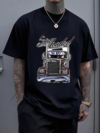 Camiseta de hombre con diseño de camión clásico Stay Loaded,algodón suave,estilo casual y moderno,perfecta para el día a día.