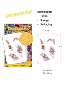 1 Kit Temporary Tattoos, Fake Tattoos, Waterproof, Authentic Tattoo Look, Halloween Scar, Blood Injury Cut Scratches Stitches, Scary Makeup, Colorful, Easy To Apply And Remove, Men, CSD029 - Multicolor - View 3