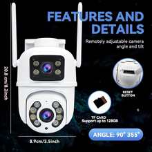 closeli 1PC Dual-Lens Wireless  Camera - 2.4GHz, IPX5, AI Motion Tracking, Color Night Vision, Two-Way Audio, Motion Alarm, Rotation/Tilt, Video Surveillance, CCTV Monitor, Supports SD Card/Cloud Storage (Cloud Storage Requires Payment), Camera Security For Home & Business - 彩色 - 查看 4