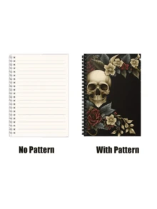 120页哥特式螺旋笔记本/日记本 - 神奇办公用品，黑色底，饰以花卉骷髅图案，是旅行、日常写作和哥特式神秘笔记的理想之选，送给少女的完美礼物，哥特风格日记本 | 骷髅花卉图案 | 螺旋装订，返校必备 - 彩色 - 查看 2