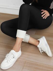 2 chiếc quần legging nữ cạp cao giữ nhiệt, màu trơn, dáng ôm sát, dày dặn, thích hợp mặc hàng ngày, ngoài trời, tập yoga, thể thao, mùa đông. - Nhiều màu - Xem 6