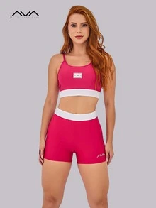 AVA Fitness Women's Gym Sets: Suplex Polyamide Top And Shorts With Elastic Waistband - 粉色 - 查看 2
