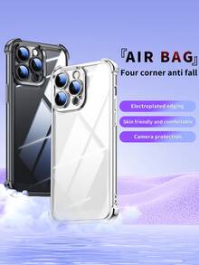 1pc Luxury Electroplated Transparent Phone Case, Compatible With IPhone 17 Air/6/7/8/X/XS/XR/11/12/13/14/15/16/16e, Galaxy S22/23/24/25/S24 FE/S25 EDGE, A04/05/06/A07/A17/A14/A15/A16/A24/A25/A34, Redmi Note 9/10/11/12/13, Redmi 9/10/12/13C 14C, OPPO, MOTO, Honor X, HW, Realme C53 C55 C61 C63 C65 C75 Pro Max Plus, Shock-Proof Transparent Dual-Layer TPU Phone Case - Silver - View 3