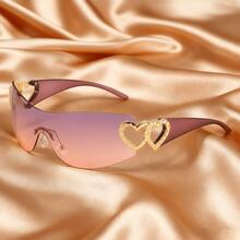 1 Pcs/Set Y2K Cutout Frameless Heart-Shaped Sunglasses, Multiple Colors Available Perfect For Daily Dates, Commuting, Street Style Outfits, Or As A Gift. Includes A Glasses Case. - 紫腳紫粉片 - 查看 5