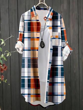 Women's Plaid Patchwork Pocket Button Front Shirt