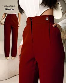 Women's Pants/Tailored Pants/Basic Pants/Elegant Pants/Skinny Pants/Pocket Zipper Button - 酒紅色 - 查看 1