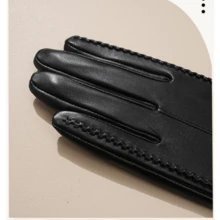 Echtlederhandschuhe für Damen im Winter mit Samt und verdicktem Touchscreen, um beim Fahren und Reiten warm zu bleiben, einfach und modisch, winddicht und kältebeständig - Kamelfarben - Übersicht 4